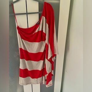 Express Orange and Cream Striped One Sleeve Mini Dress